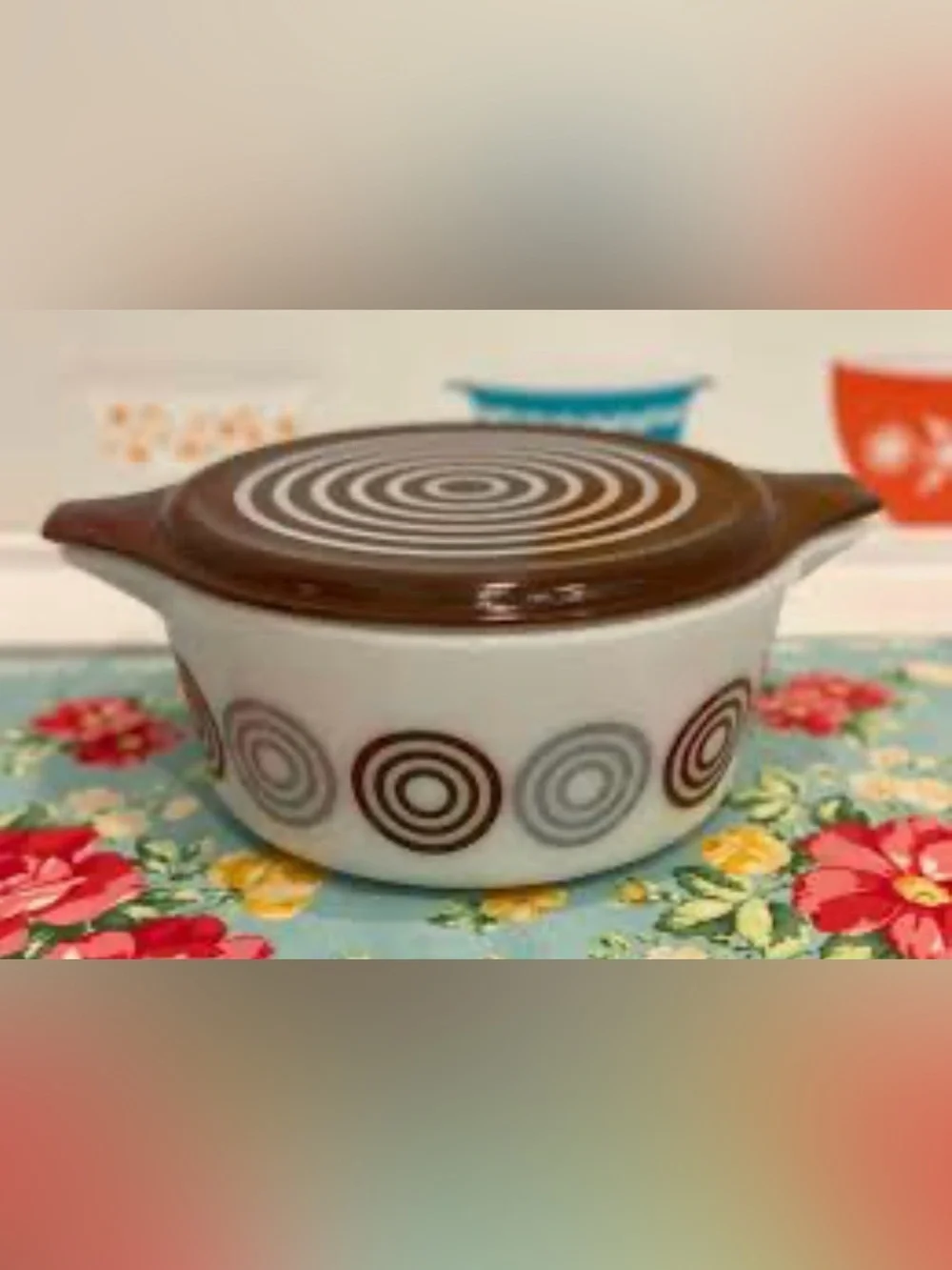 Vintage Salton Cosmopo Pyrex Casserole Dish with Lid Brown Swirl Pattern